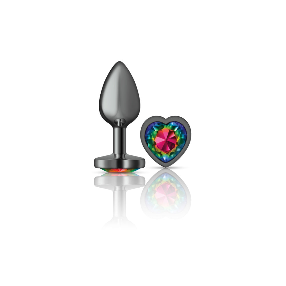 Rainbow Heart Gem Gunmetal Metal Plug - Small - Tester