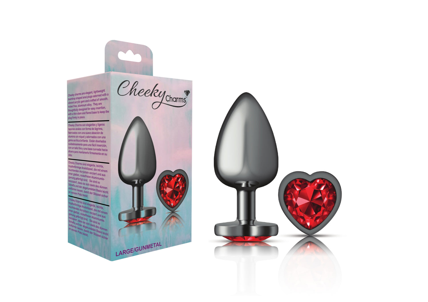 Deep Red Heart Gem Gunmetal Metal Plug - Large - Tester