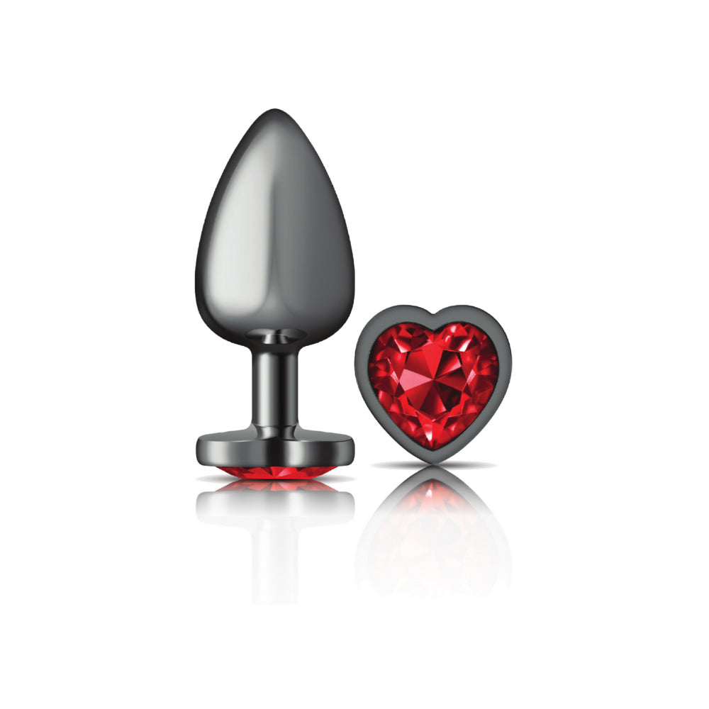 Deep Red Heart Gem Gunmetal Metal Plug - Large - Tester