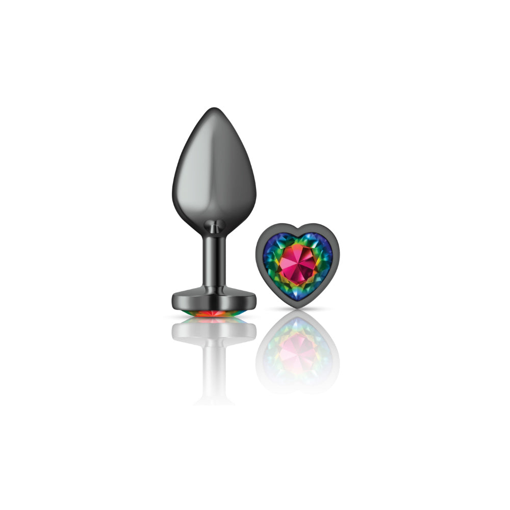 Rainbow Heart Gem Gunmetal Metal Plug - Medium - Tester