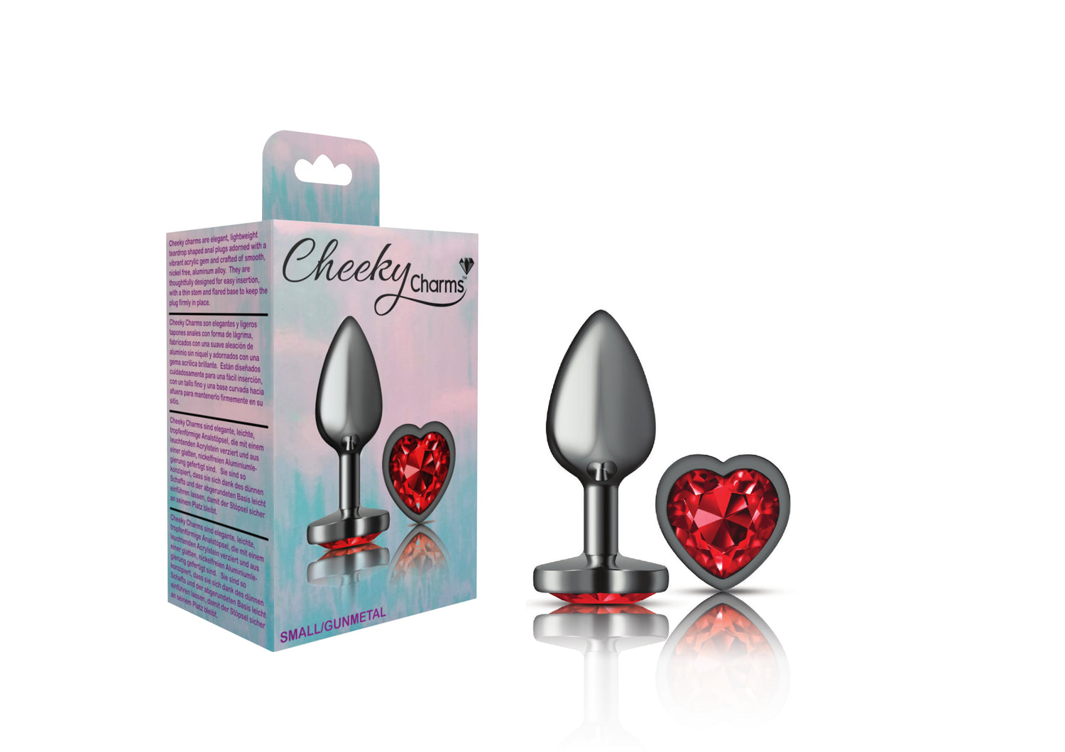 Deep Red Heart Gem Gunmetal Metal Plug - Small - Tester