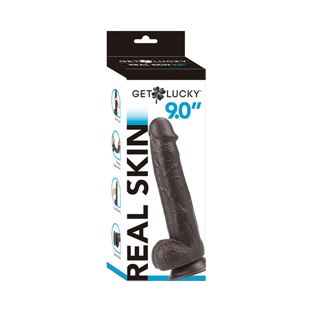 Real Skin 9" Dual Layer Dildo - Dark Brown