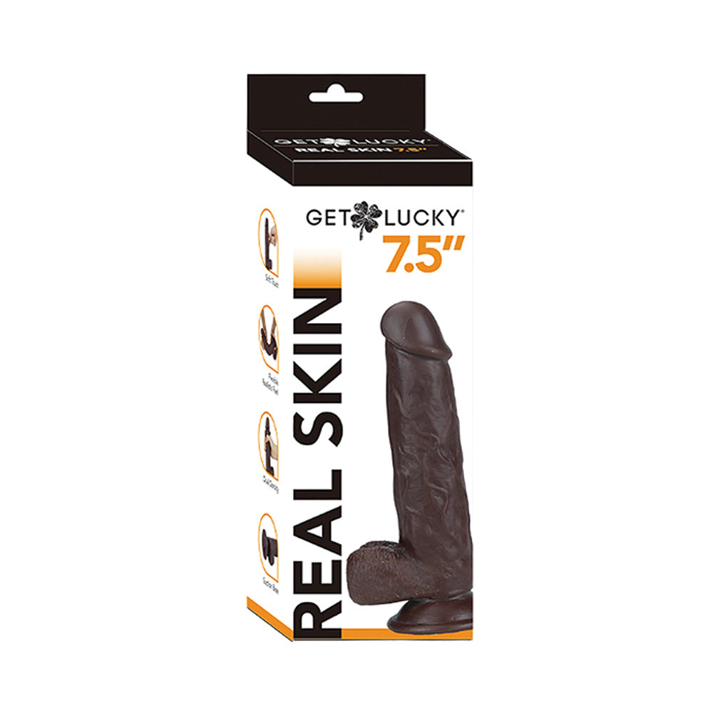 Real Skin 7.5" Dual Layer Dildo - Dark Brown