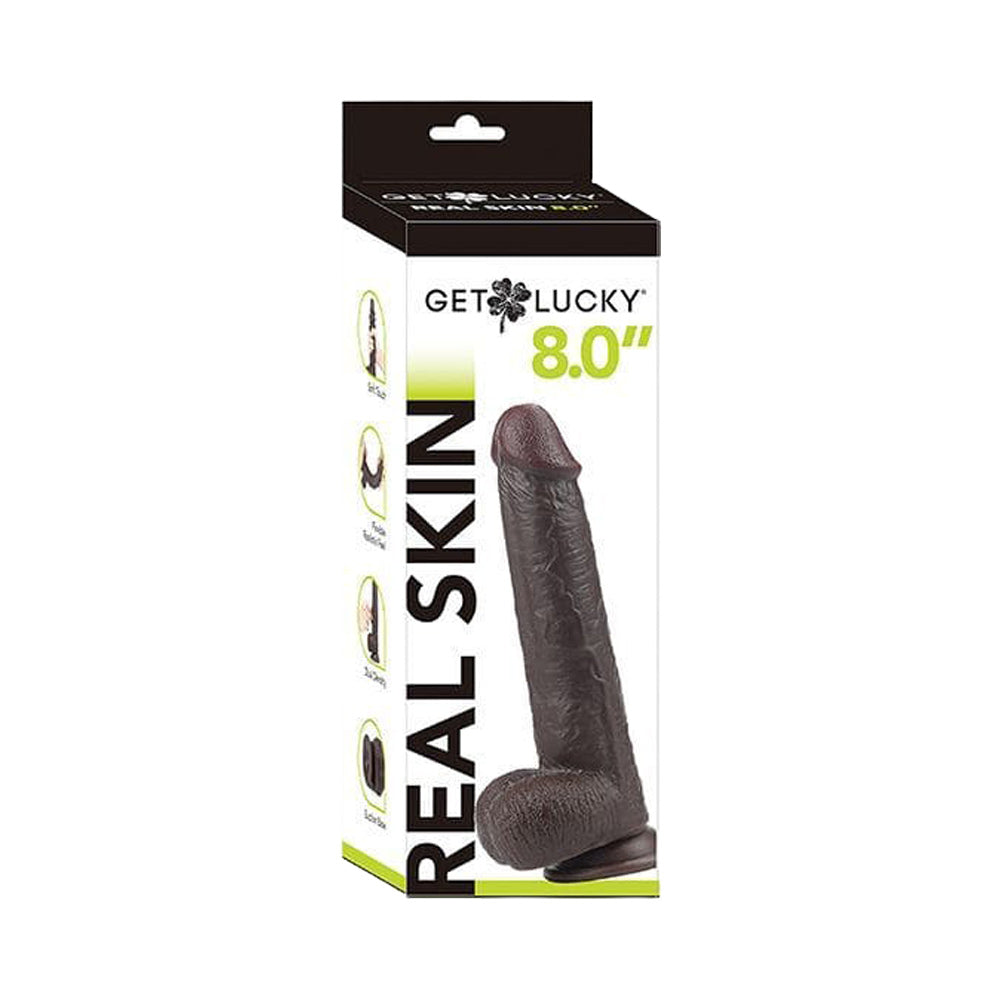 Real Skin 8" Dual Layer Dildo - Dark Brown