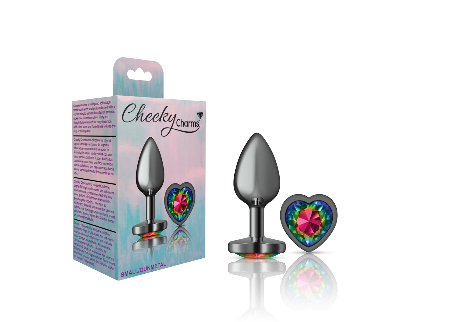 Rainbow Heart Gem Gunmetal Metal Plug - Small - Tester