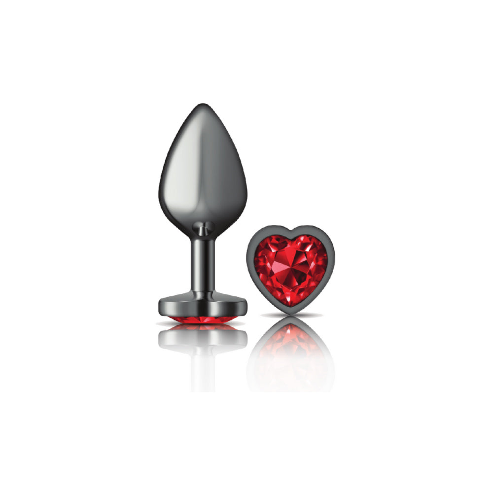 Deep Red Heart Gem Gunmetal Metal Plug - Medium - Tester