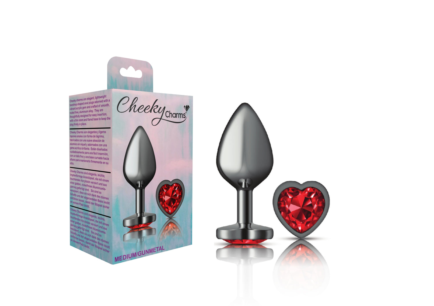Deep Red Heart Gem Gunmetal Metal Plug - Medium - Tester