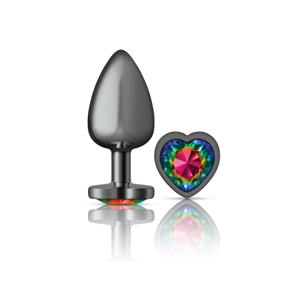 Rainbow Heart Gem Gunmetal Metal Plug - Large - Tester