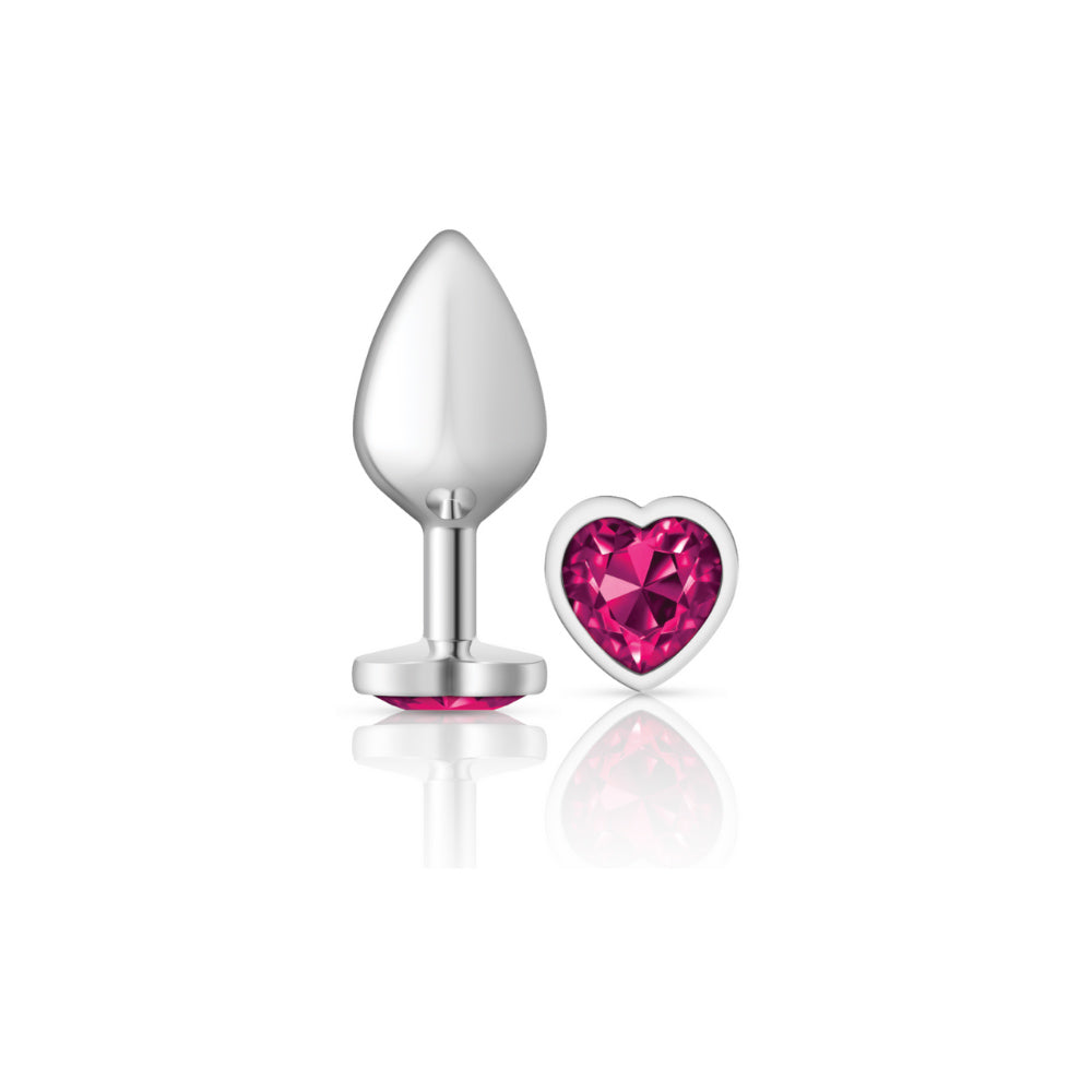 Bright Pink Heart Gem Silver Metal Plug - Medium - Tester