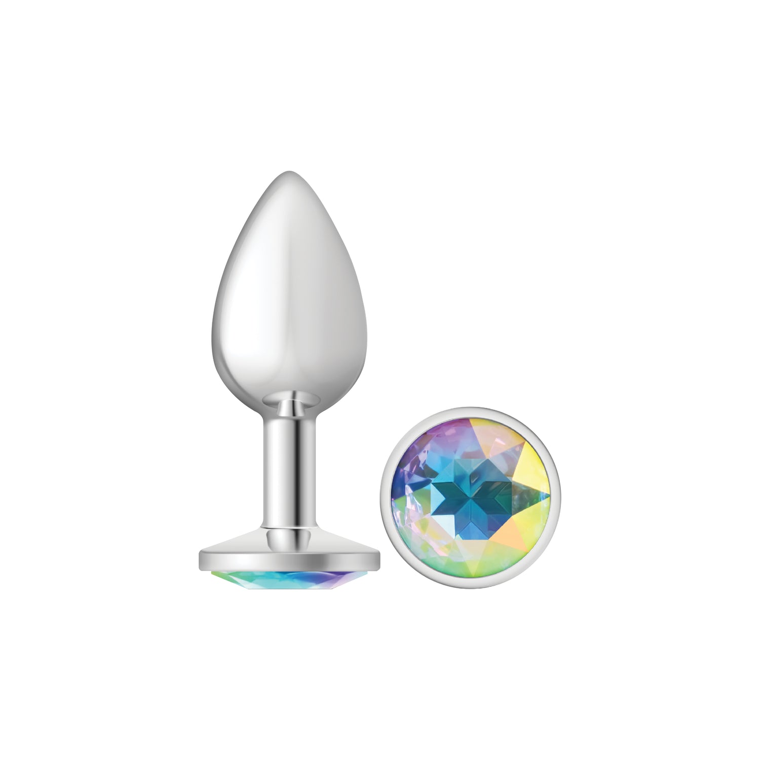 Clear Iridescent Round Gem Silver Metal Plug - Small - Tester