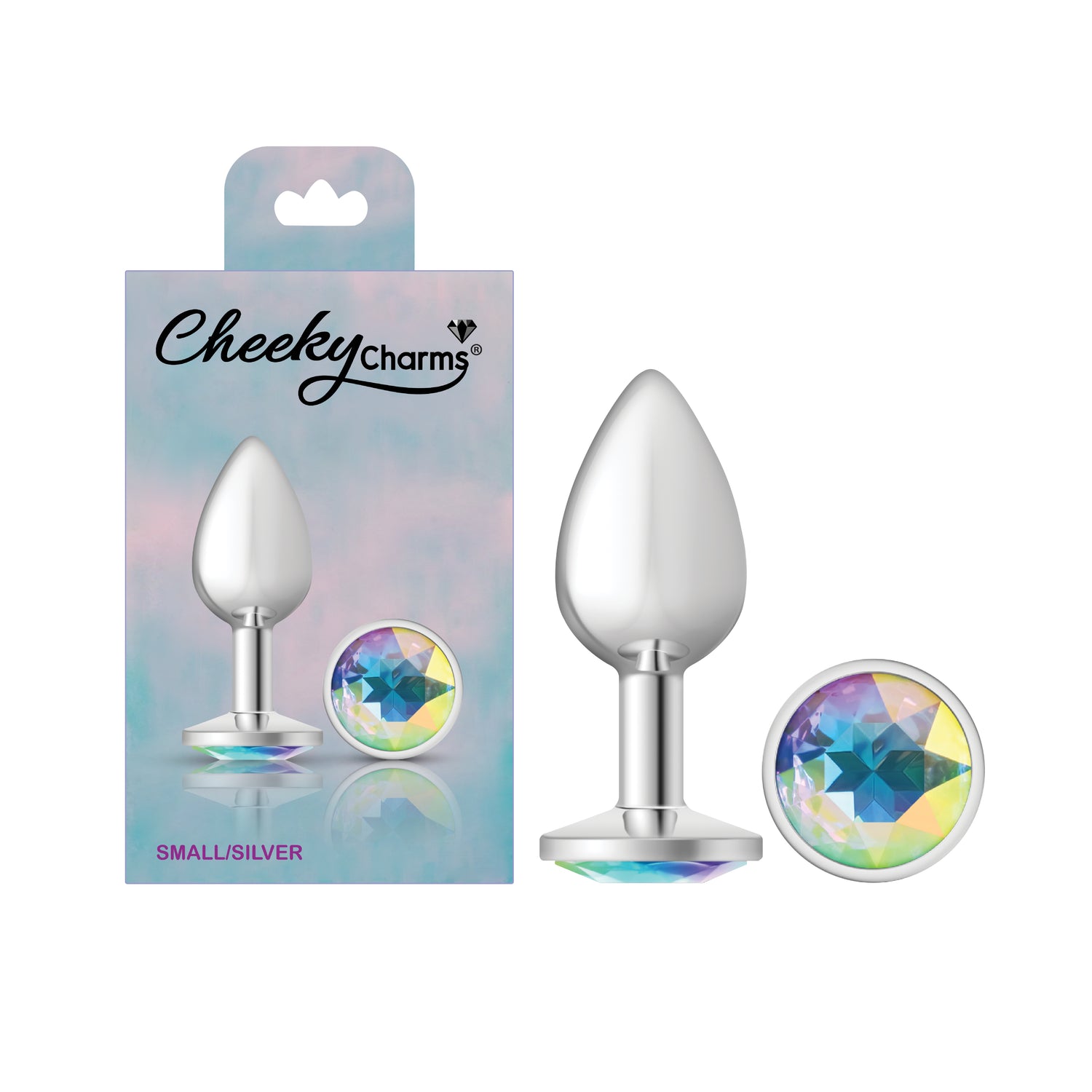 Clear Iridescent Round Gem Silver Metal Plug - Small - Tester