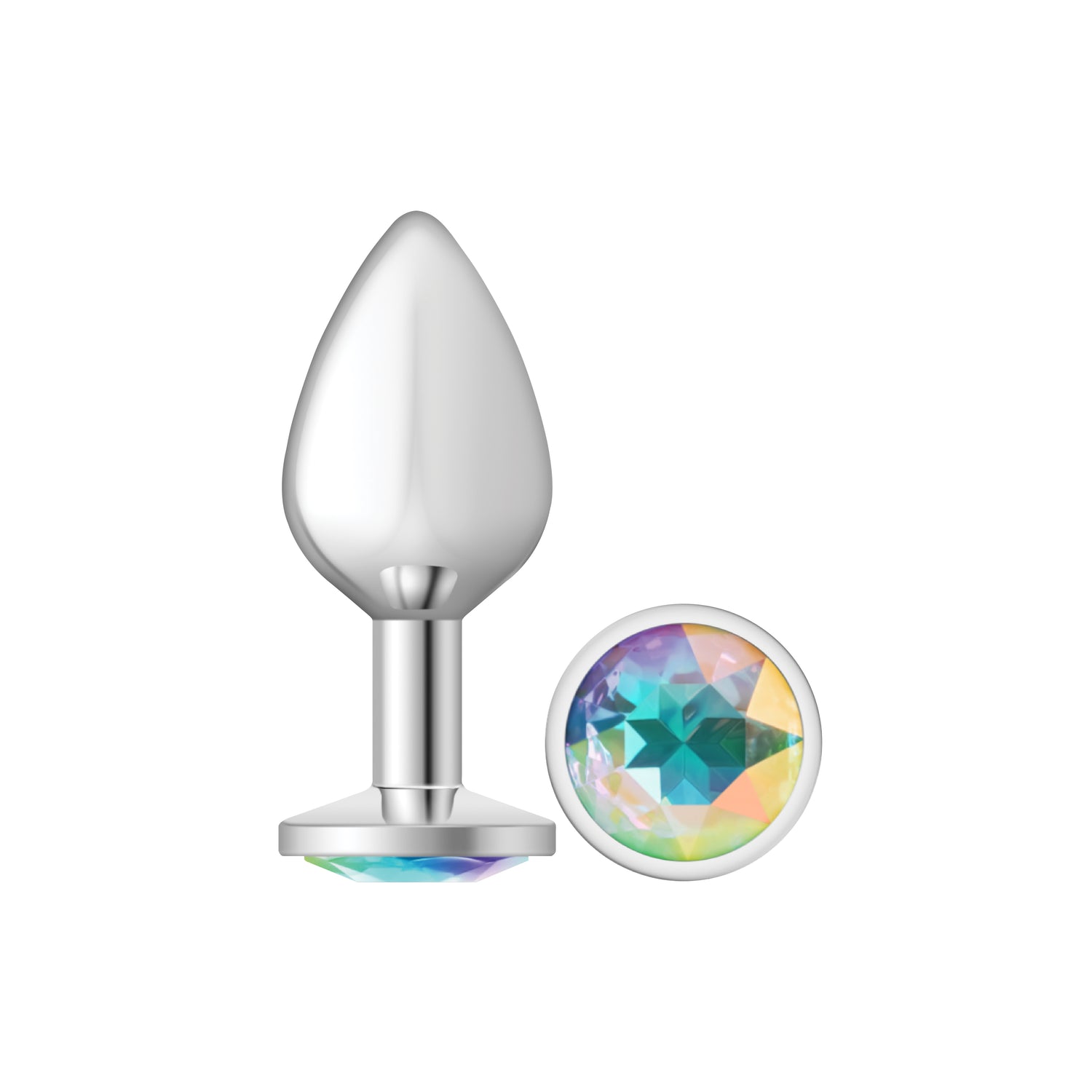 Clear Iridescent Round Gem Silver Metal Plug - Medium - Tester