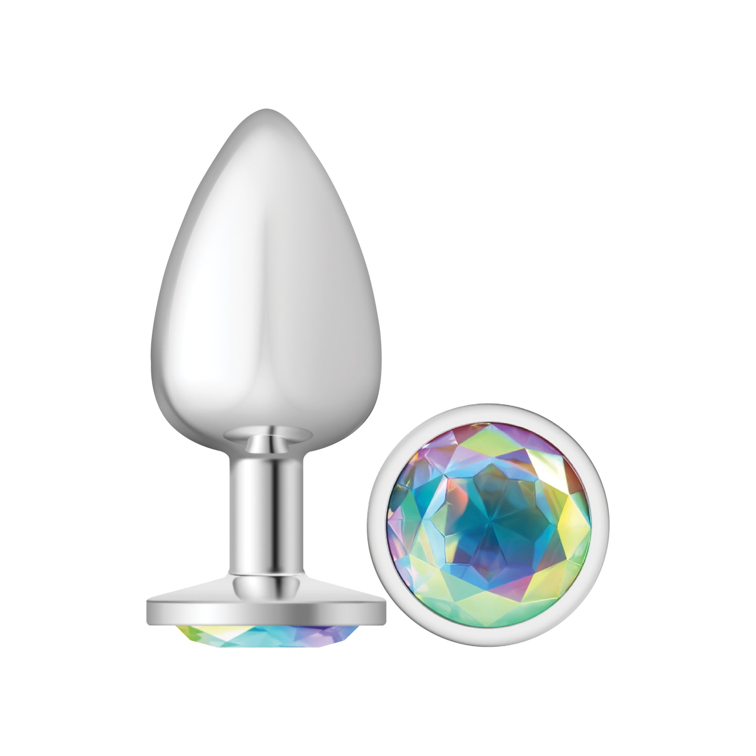 Clear Iridescent Round Gem Silver Metal Plug - Large - Tester