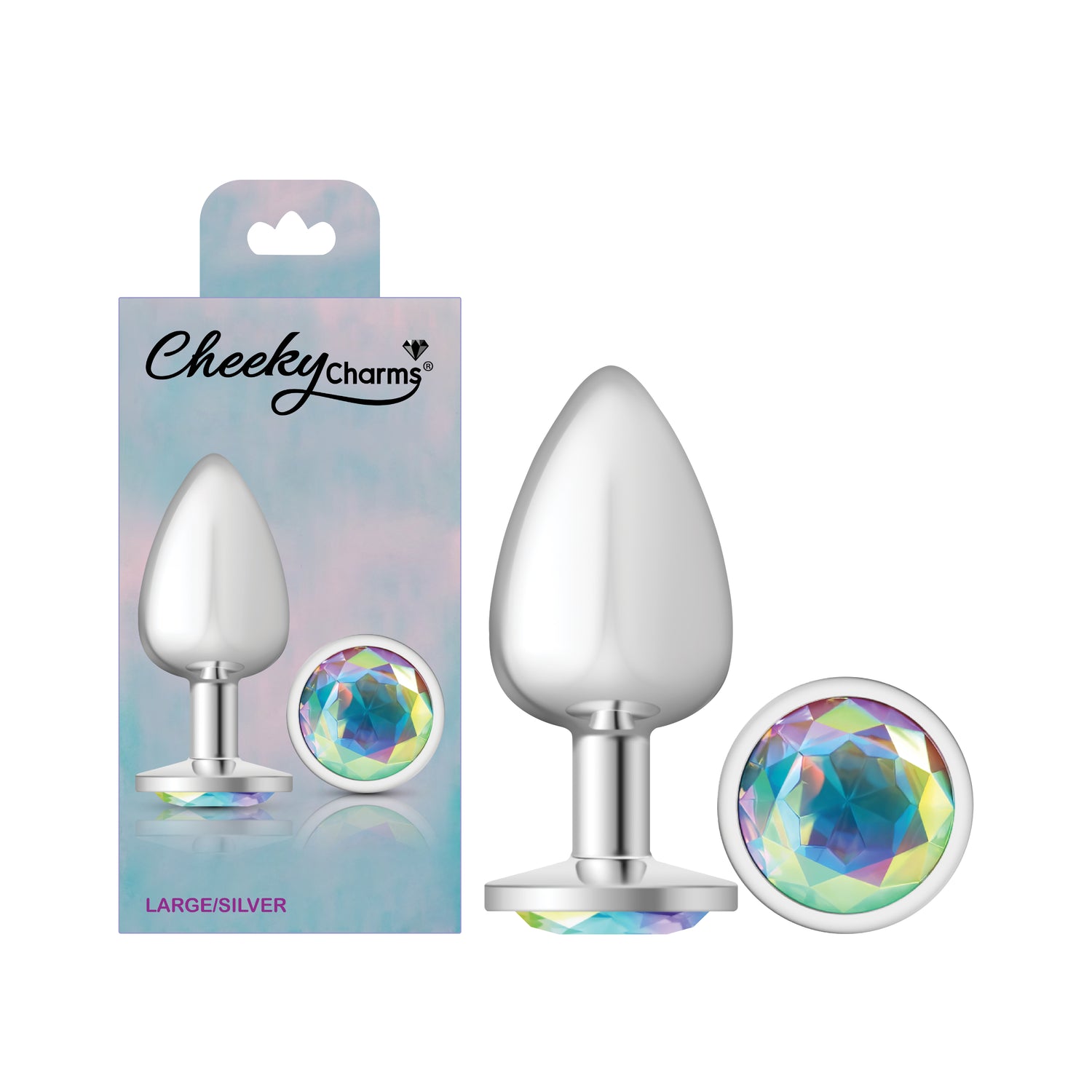 Clear Iridescent Round Gem Silver Metal Plug - Large - Tester