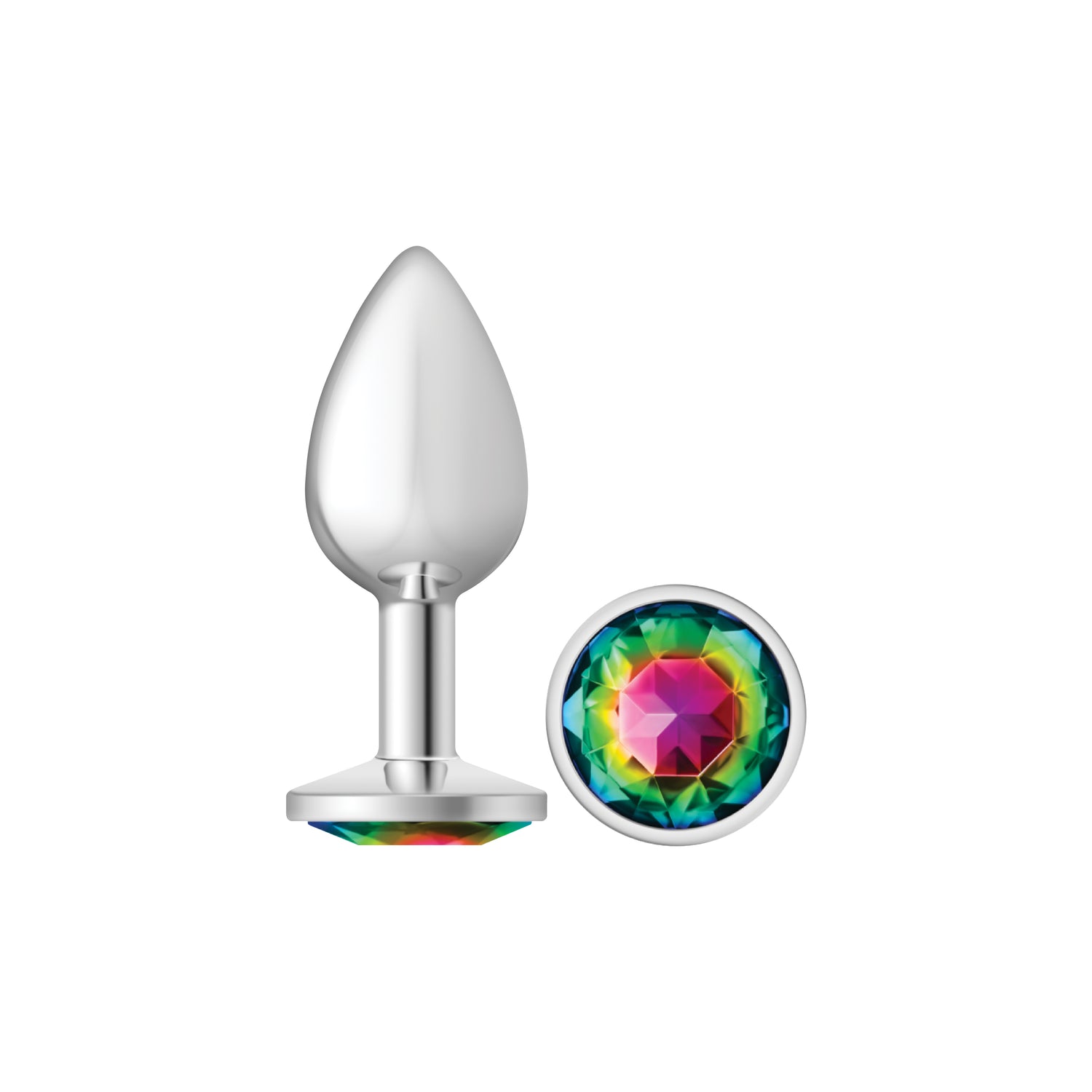 Rainbow Round Gem Silver Metal Plug - Small - Tester