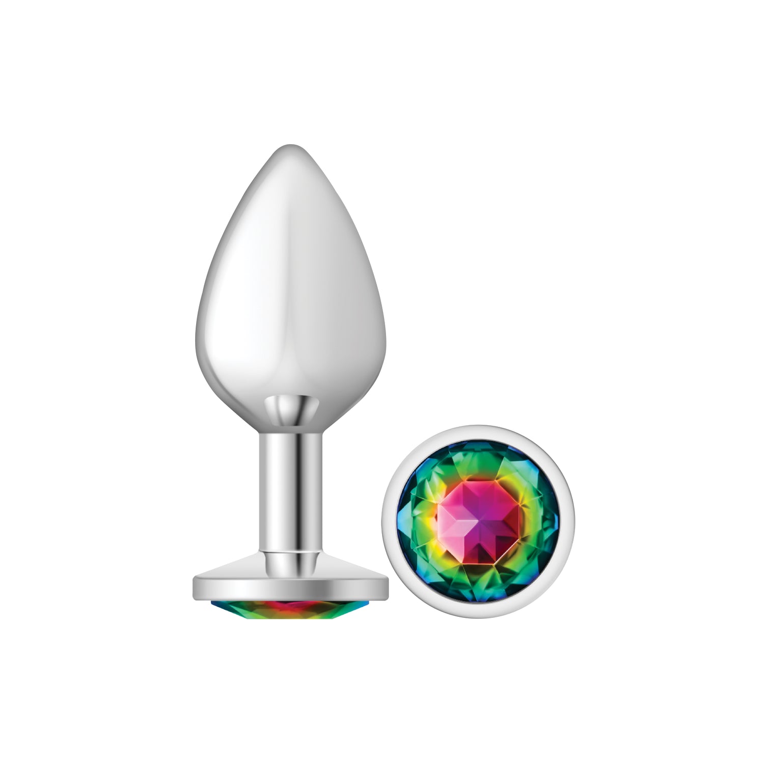 Rainbow Round Gem Silver Metal Plug - Medium - Tester