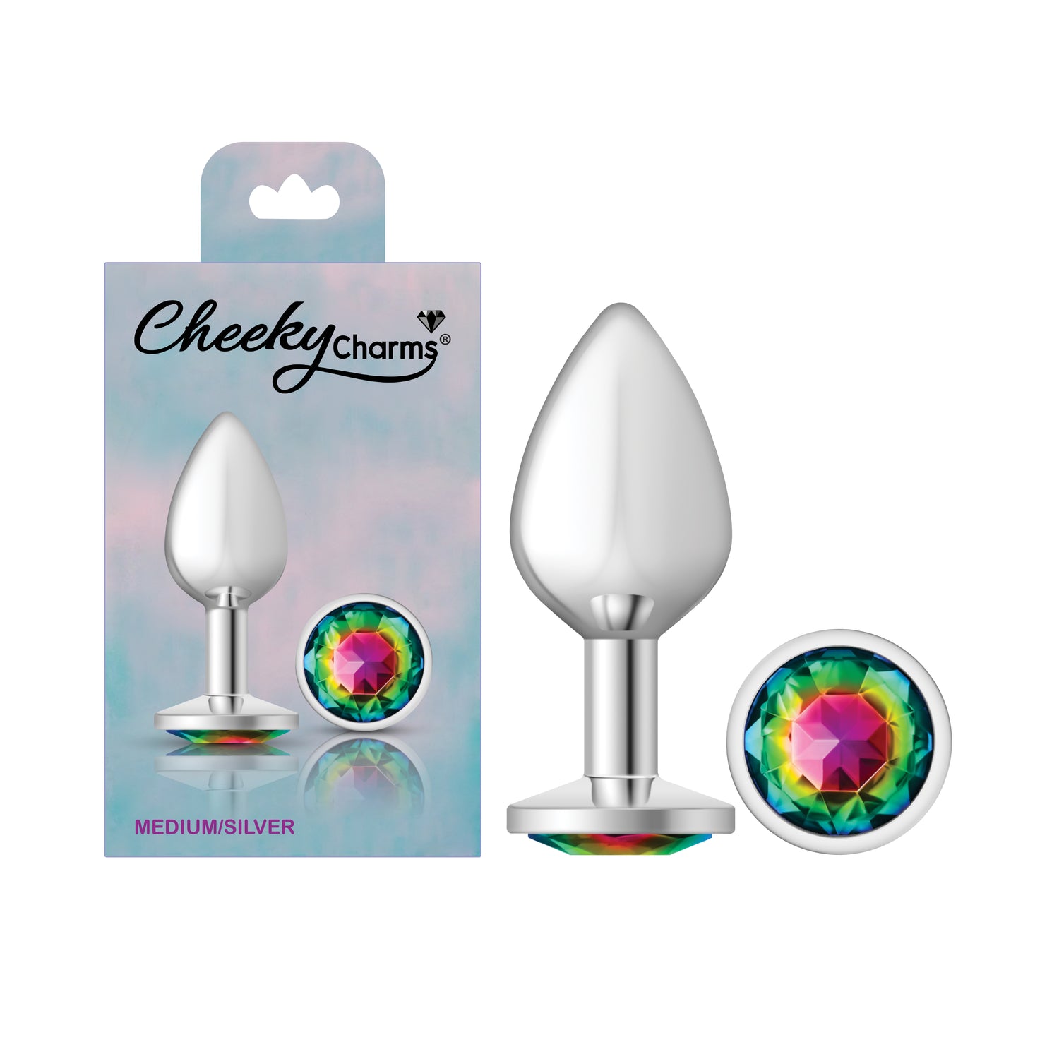 Rainbow Round Gem Silver Metal Plug - Medium - Tester