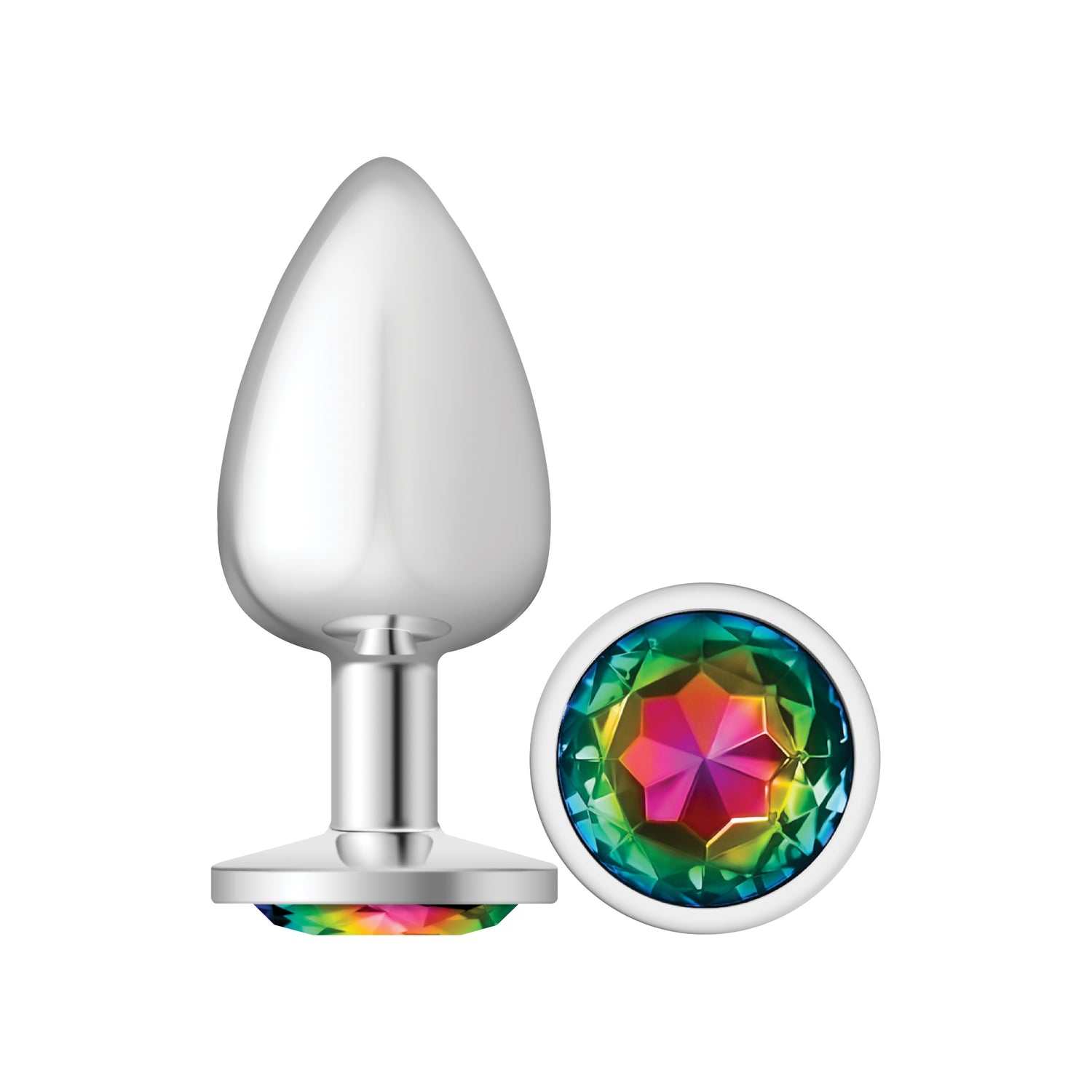 Rainbow Round Gem Silver Metal Plug - Large - Tester