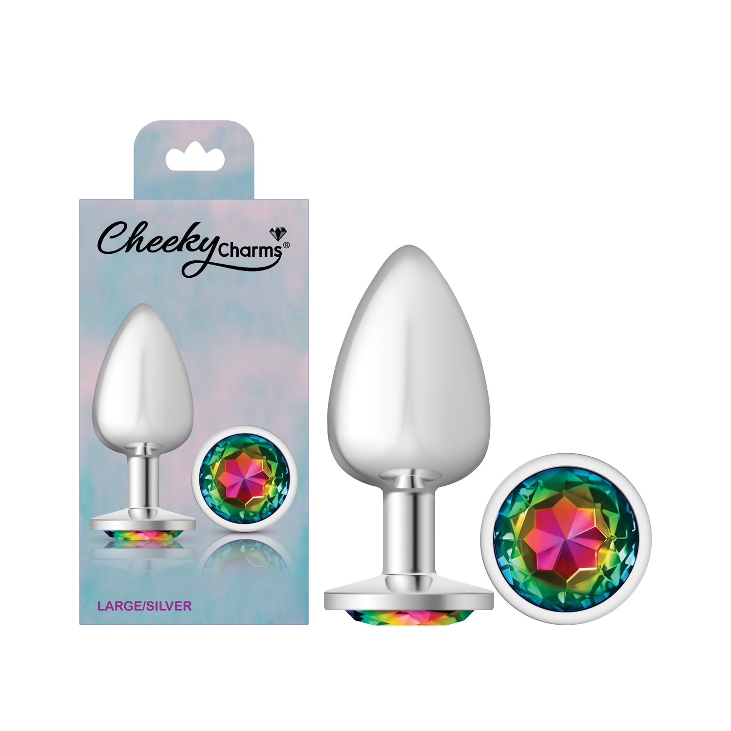 Rainbow Round Gem Silver Metal Plug - Large - Tester