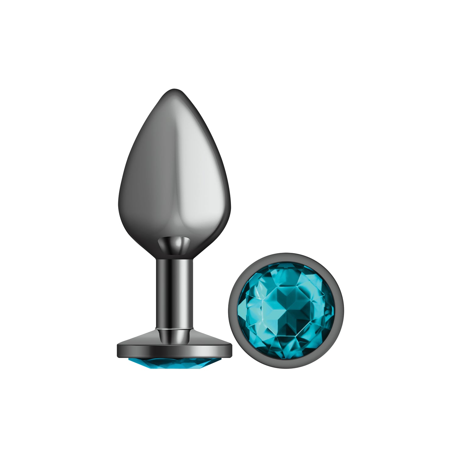 Teal Round Gem Gunmetal Metal Plug - Medium - Tester