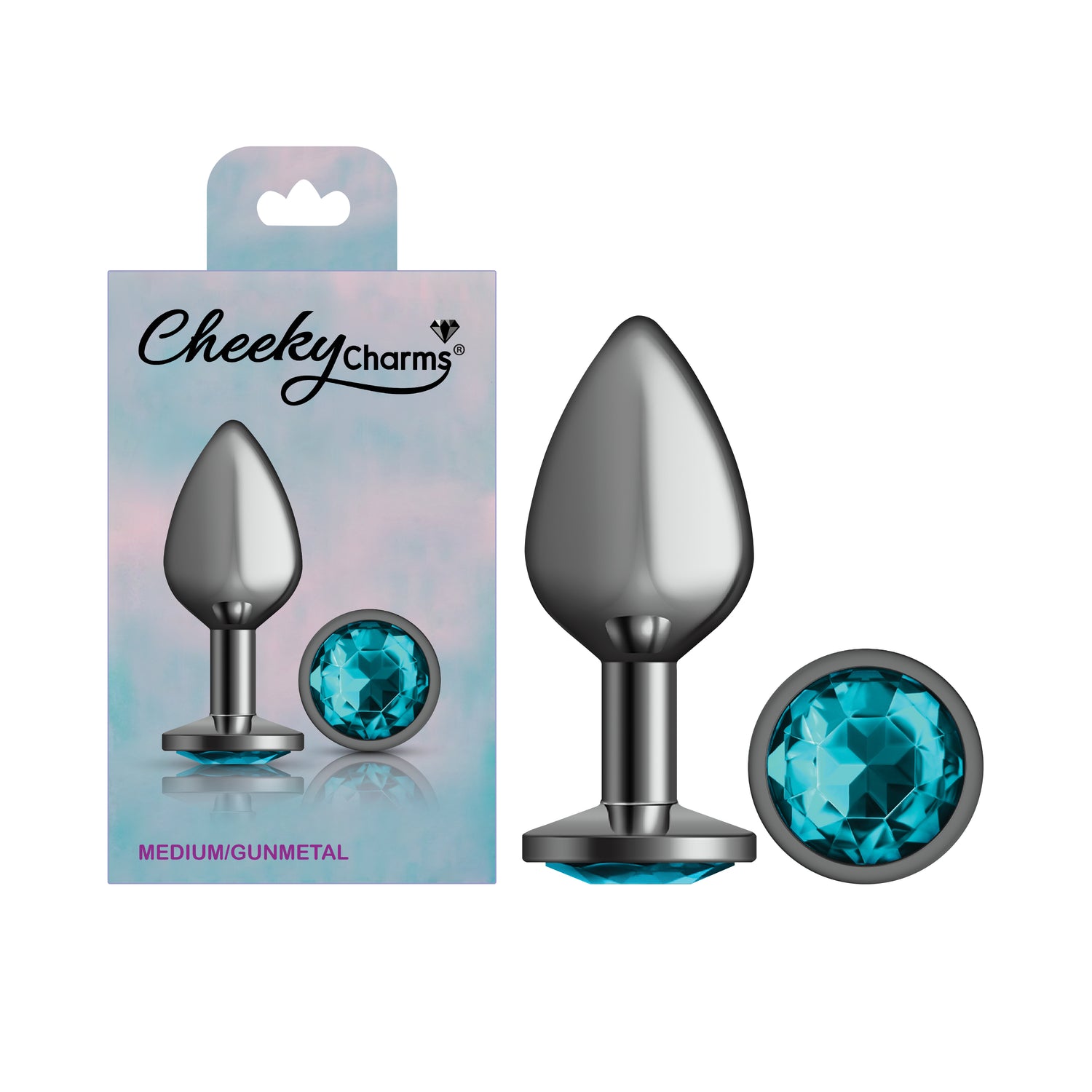 Teal Round Gem Gunmetal Metal Plug - Medium - Tester