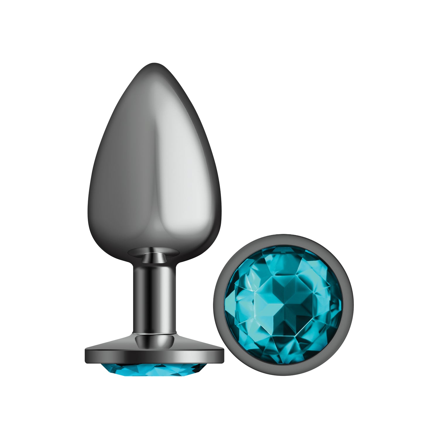 Teal Round Gem Gunmetal Metal Plug -  Large - Tester