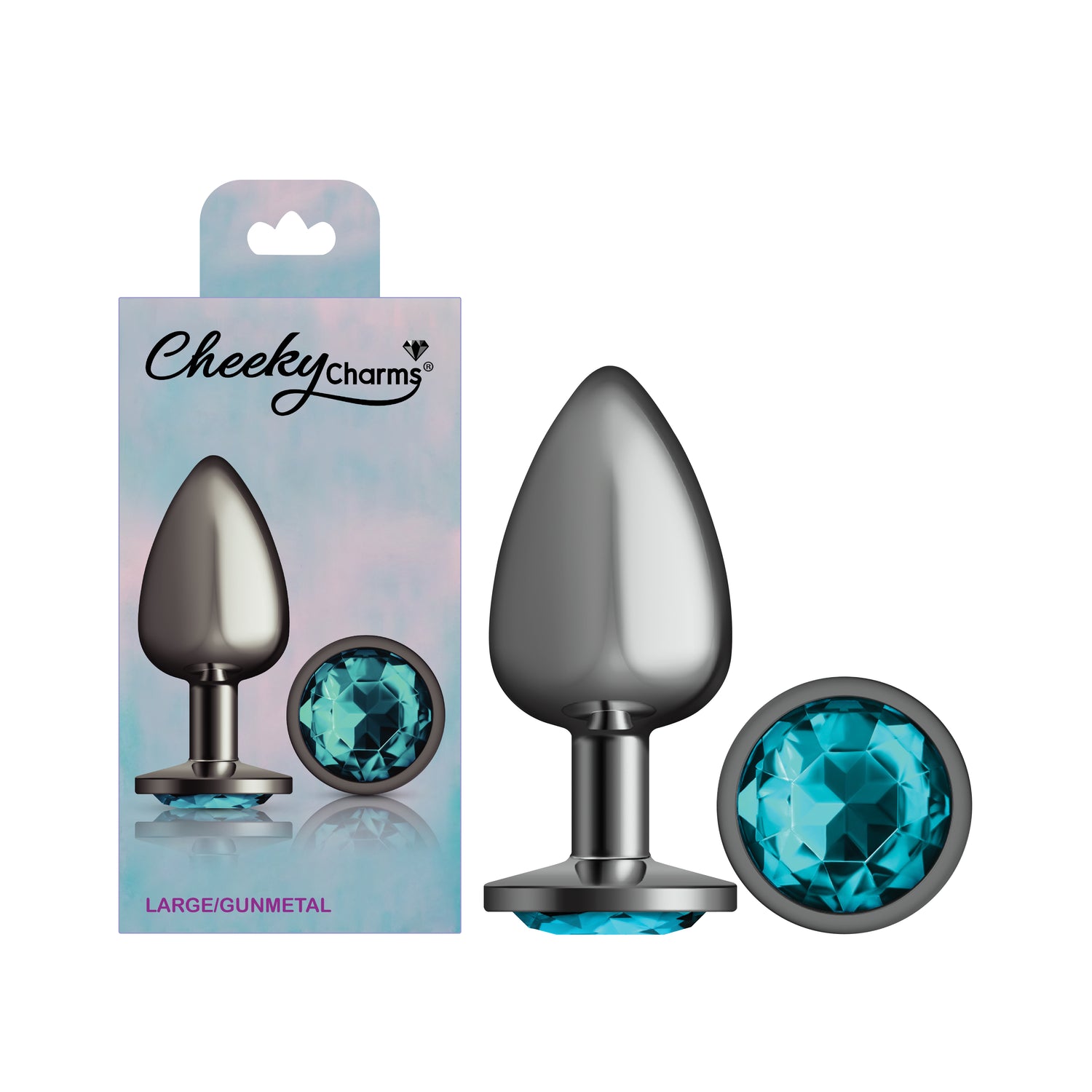 Teal Round Gem Gunmetal Metal Plug -  Large - Tester