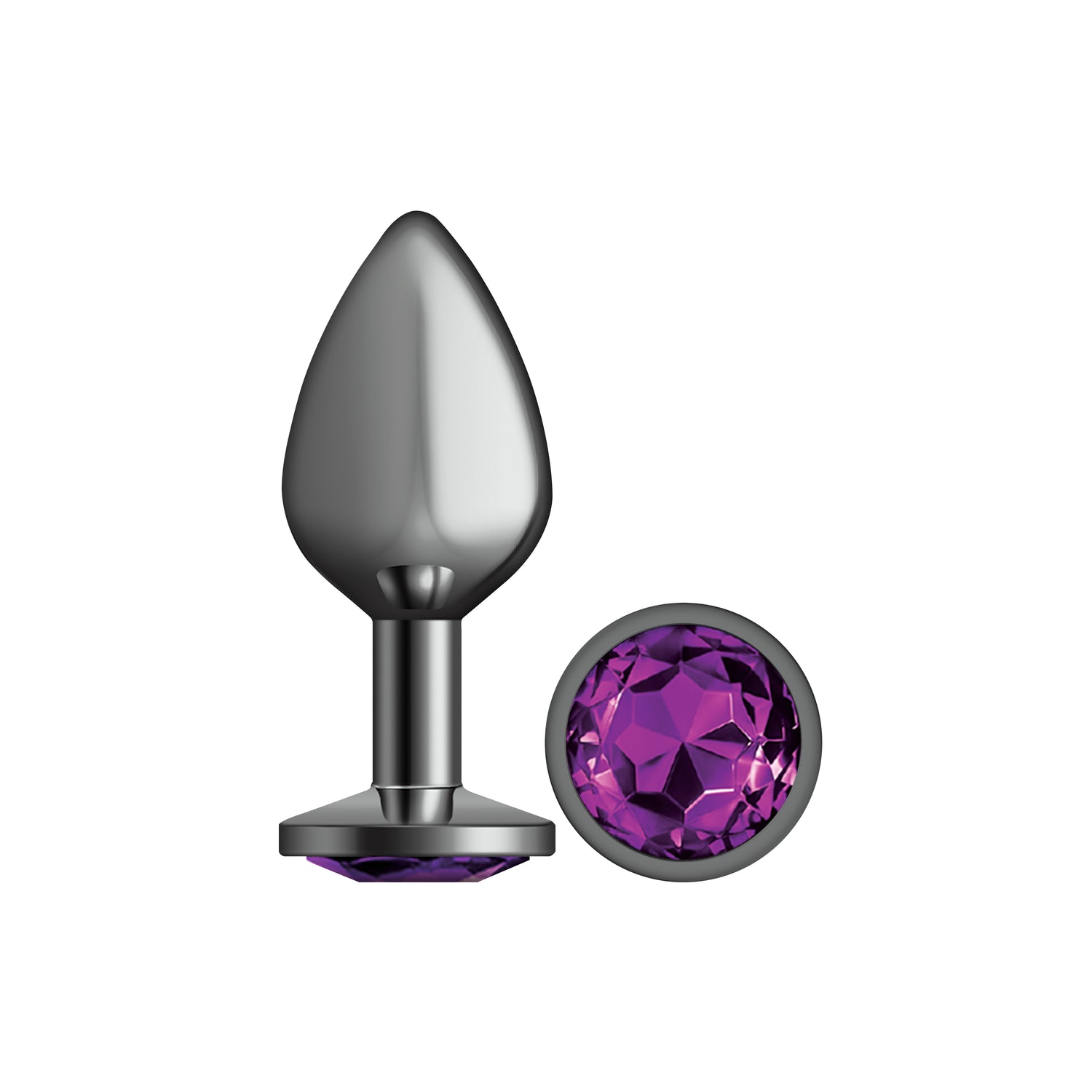 Purple Round Gem Gunmetal Metal Plug - Medium - Tester