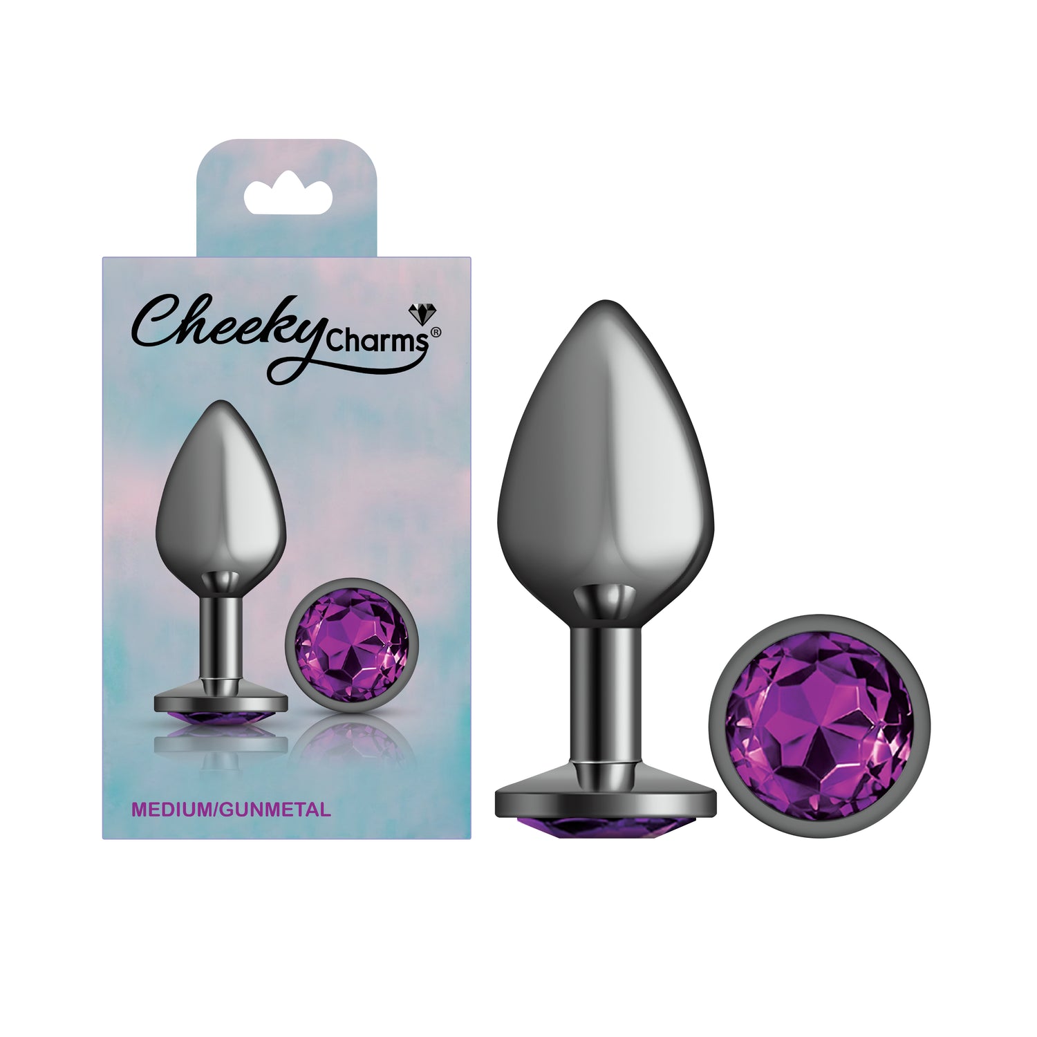 Purple Round Gem Gunmetal Metal Plug - Medium - Tester