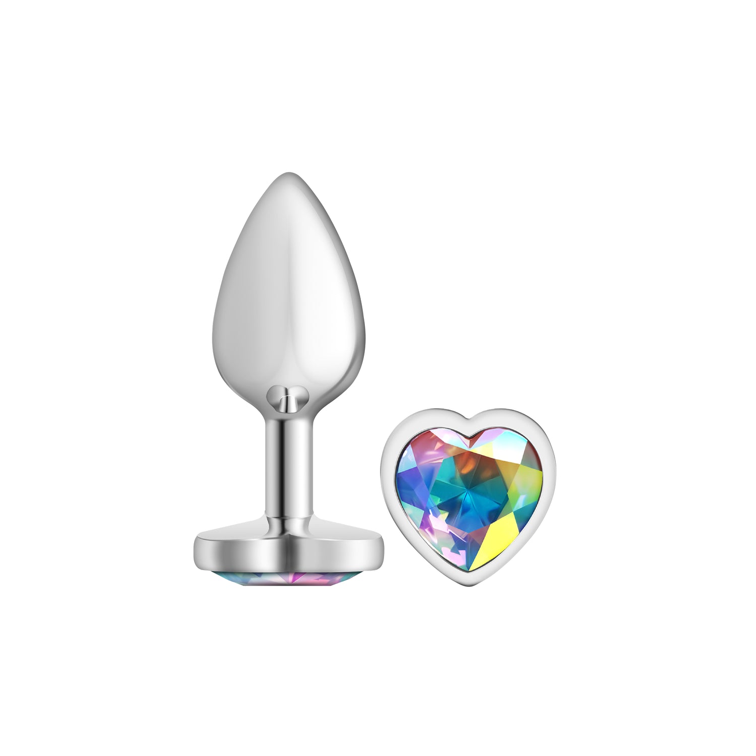 Clear Iridescent Heart Gem Silver Metal Plug - Small - Tester