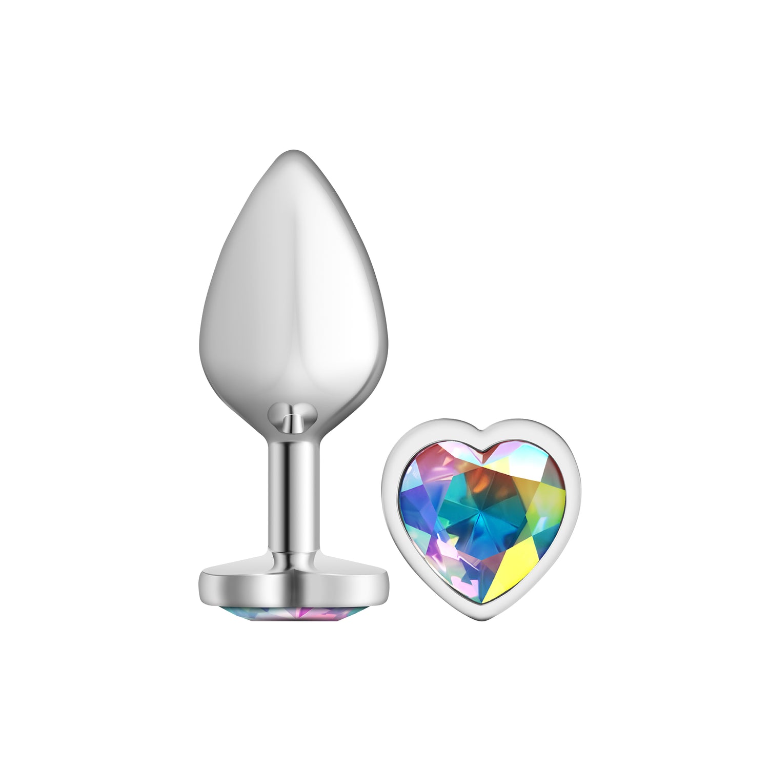 Clear Iridescent Heart Gem Silver Metal Plug - Medium - Tester