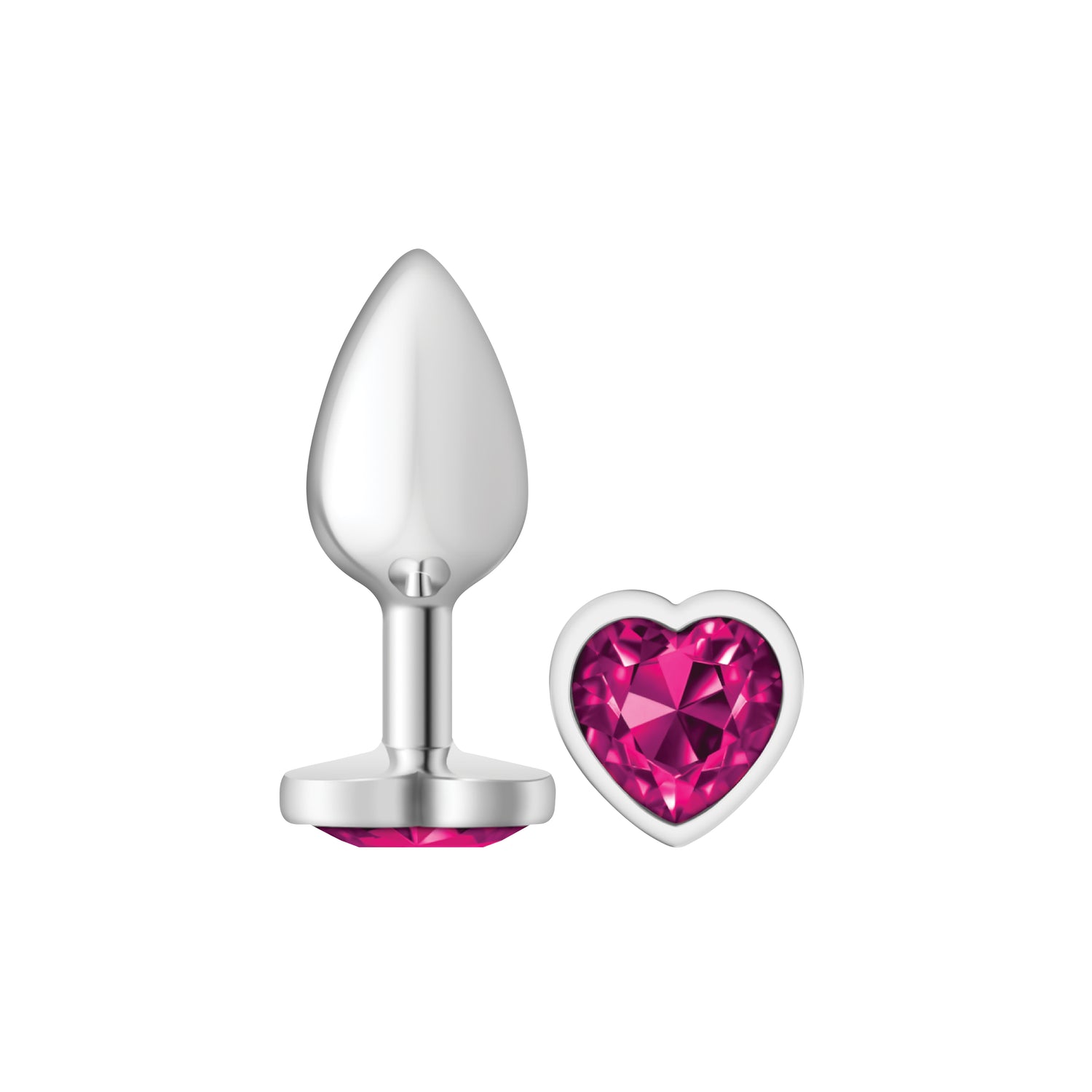 Bright Pink Heart Gem Silver Metal Plug - Small - Tester
