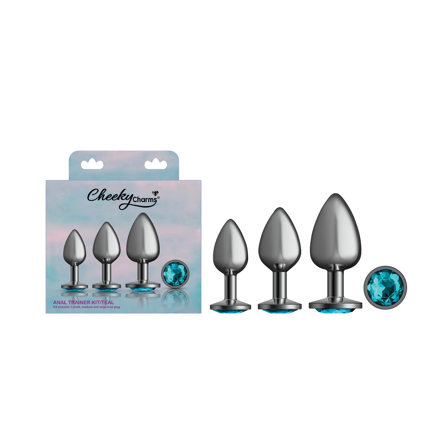 Teal Round Gem Anal Trainer Kit - Gunmetal - Tester