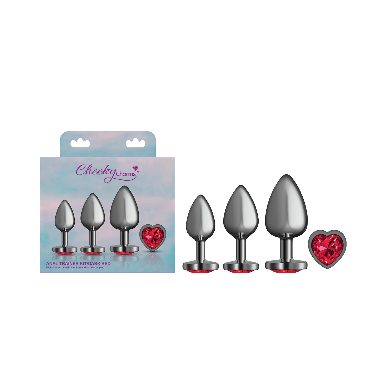 Red Heart Gem Anal Trainer Kit - Gunmetal - Tester