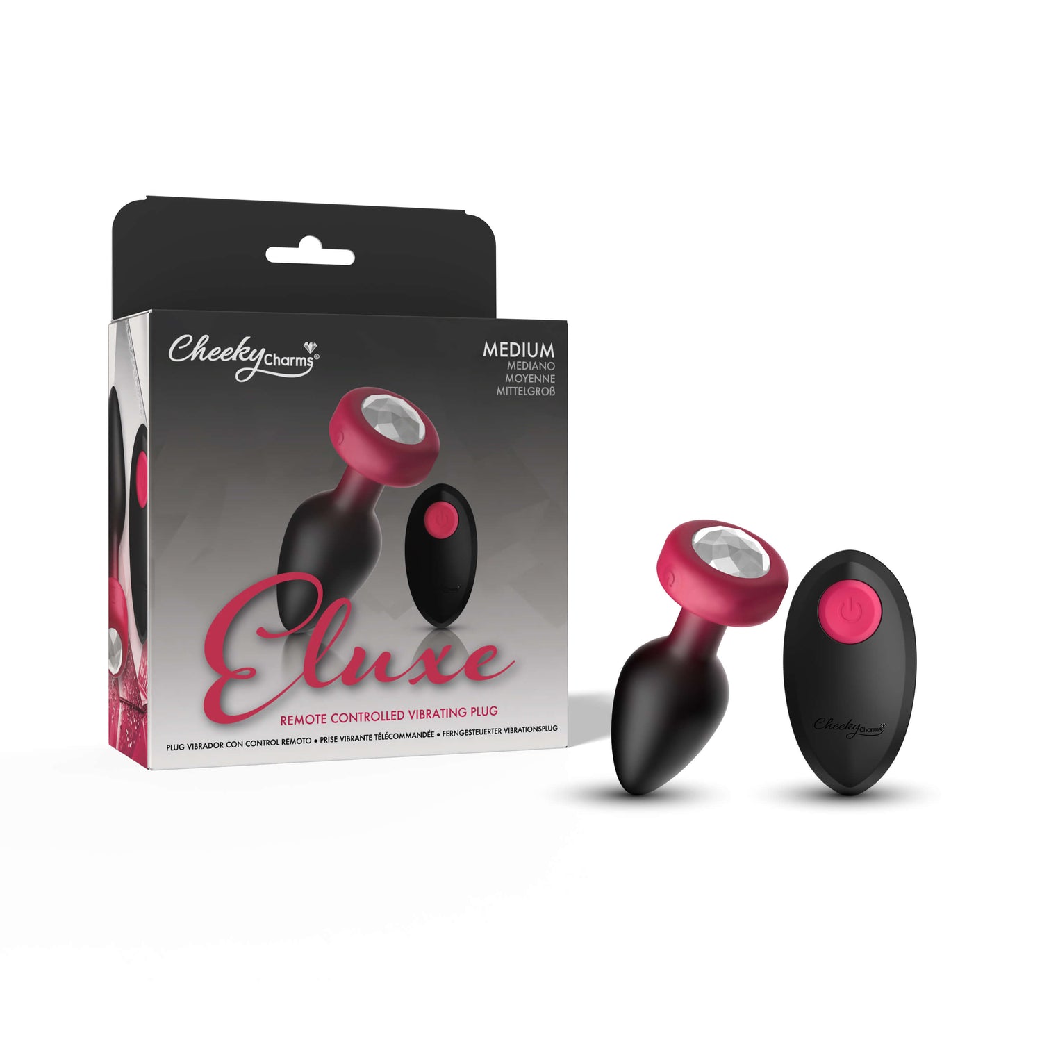 Eluxe Vibrating Clear Gem Ruby Ombre Vibrating Plug - Medium With Remote - Tester