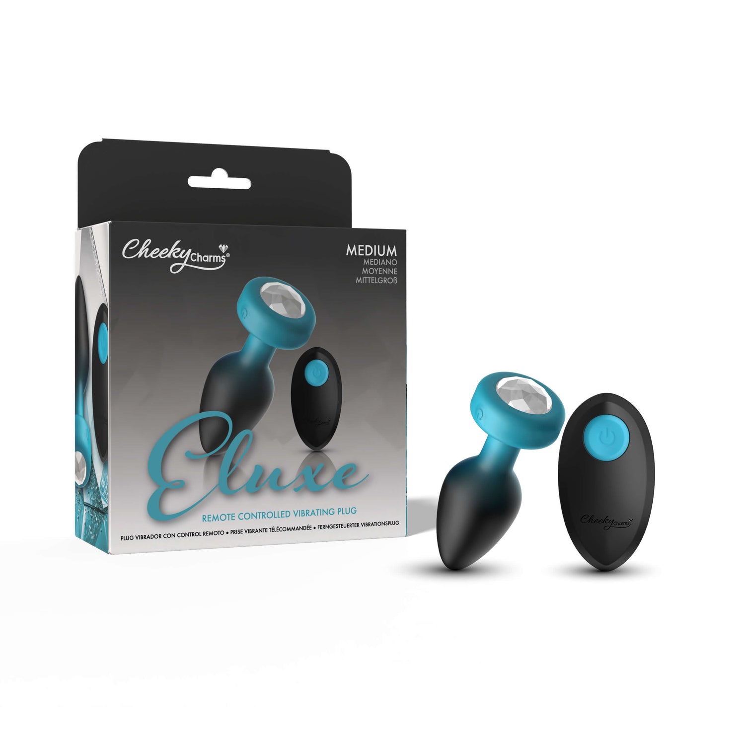 Eluxe Vibating Clear Gem Blue Ombre Vibrating Plug - Medium With Remote - Tester