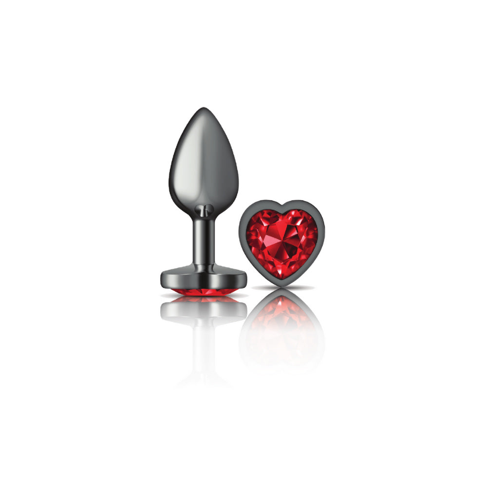 Deep Red Heart Gem Gunmetal Metal Plug - Small - Tester