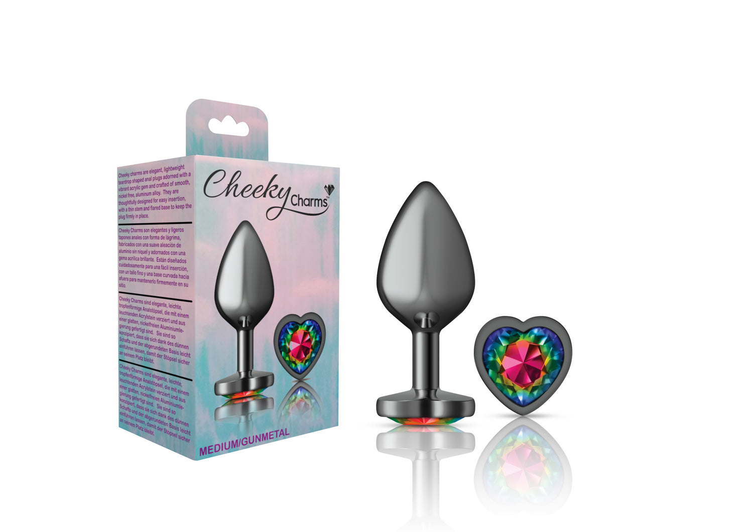 Rainbow Heart Gem Gunmetal Metal Plug - Medium - Tester