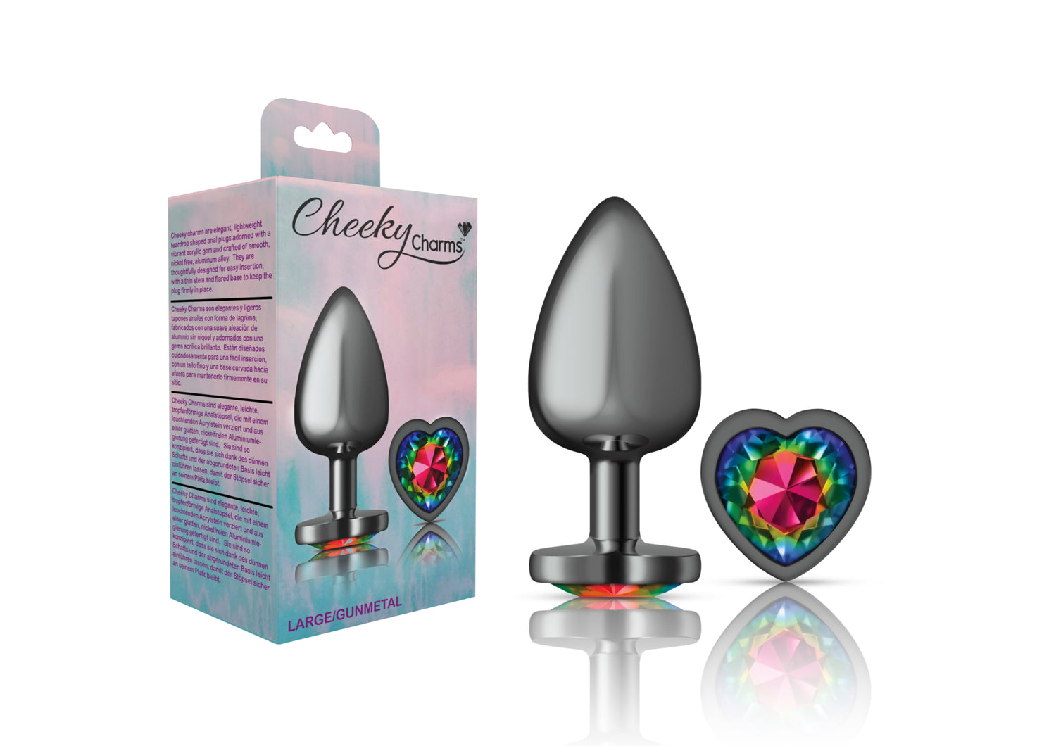 Rainbow Heart Gem Gunmetal Metal Plug - Large - Tester