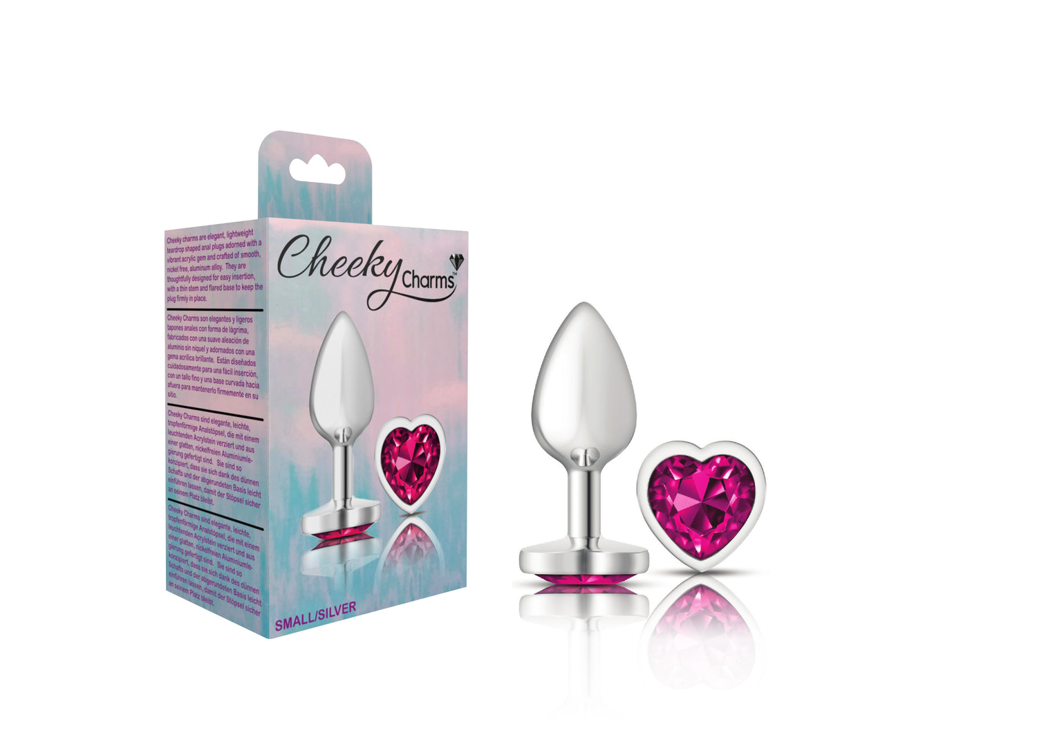 Bright Pink Heart Gem Silver Metal Plug - Small - Tester